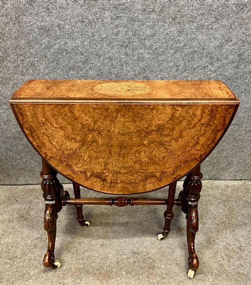Superb Burr Walnut and Inlaid "Baby" Sutherland Table