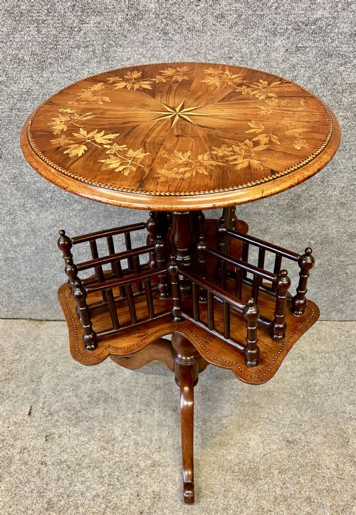 Unusual Yew Wood and Marquetry Inlaid Book Table