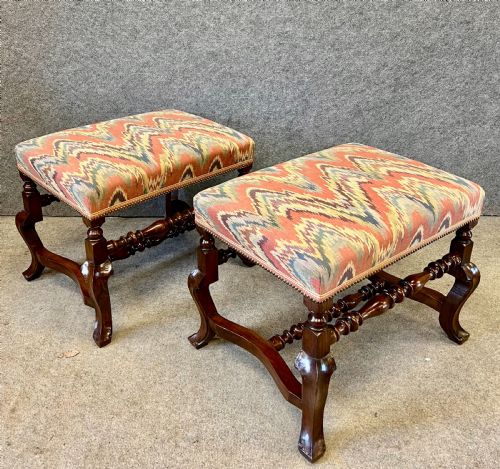 PAIR OF 18TH C STYLE WALNUT STOOLS - ADDITIONAL PHOTO 6