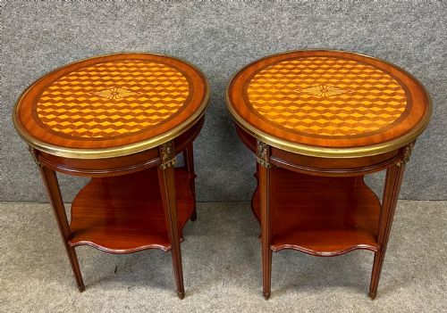 Pair of French Parquetry Inlaid Occasional Tables