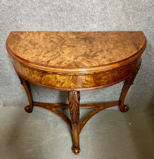 Burr Walnut Demi Lune Console Table