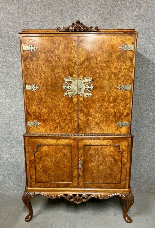 Queen Anne Style Burr Walnut Cocktail Cabinet