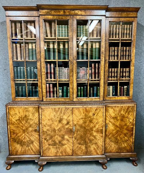 Walnut Breakfront Bookcase
