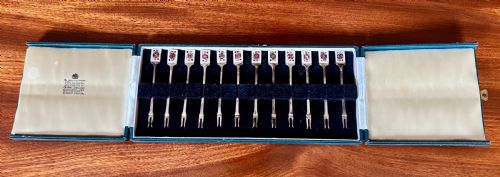Art Deco Gerrard & Co Cased Set of 12 Silver Cocktail Sticks