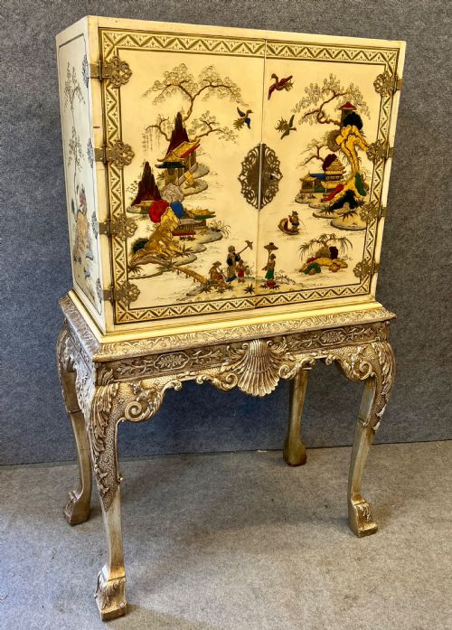 Stunning Chinoiserie Lacquered Cabinet on Stand
