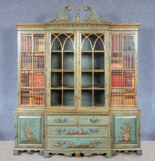 Stunning Chinoiserie Breakfront Bookcase