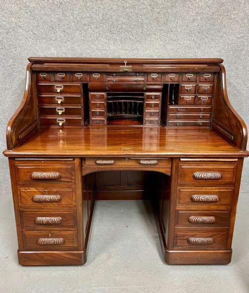 Superior Quality Antique Walnut Roll Top Desk
