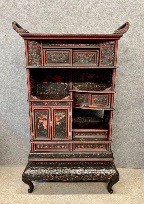 Meiji Period Blac & Cinnabar Lacquer Shodana Cabinet