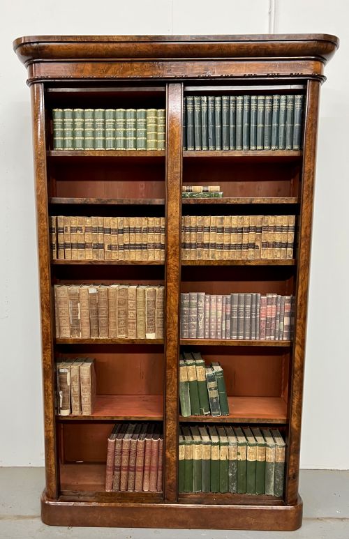 Victorian Tall Burr Walnut Open Bookcase