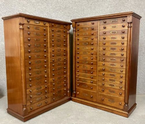 Superb Pair of Antique Mahogany Collectors Wellington Chests