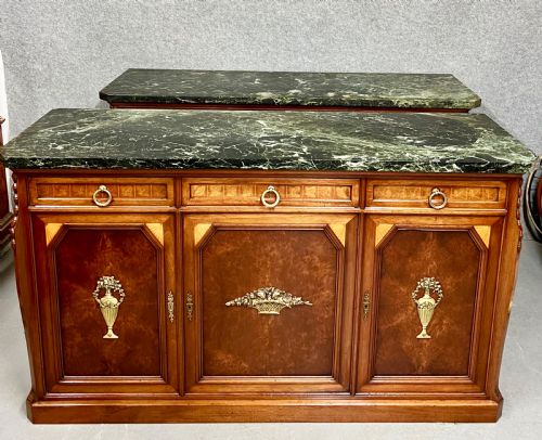 Pair of French Inlaid & Marble Top Sideboards