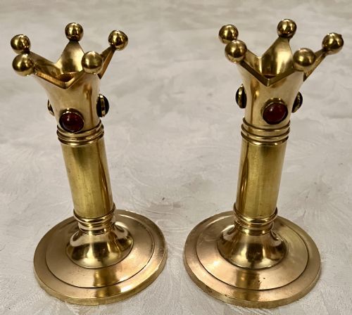 Unusual Pair of Cabochon Mounted Candlesticks
