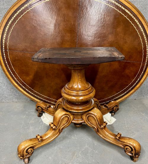 UNUSUAL OVAL VICTORIAN OAK LIBRARY DRUM TABLE - ADDITIONAL PHOTO 7