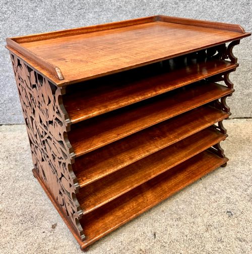 Unusual Walnut Desk Top Folio Stand / File Tray