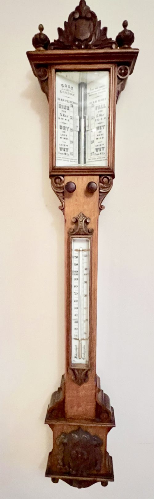 Substantial Antique Oak Stick Barometer
