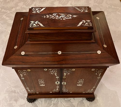 Good Antique Rosewood & Mother of Pearl Inlaid Ladies Jewellery Box