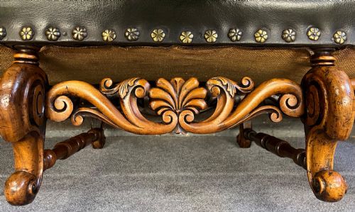 LARGE WALNUT CAROLEAN STYLE LOW HALL SEAT STOOL - ADDITIONAL PHOTO 2