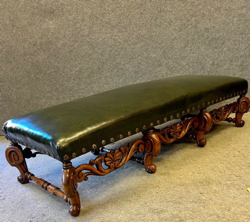 LARGE WALNUT CAROLEAN STYLE LOW HALL SEAT STOOL - ADDITIONAL PHOTO 4