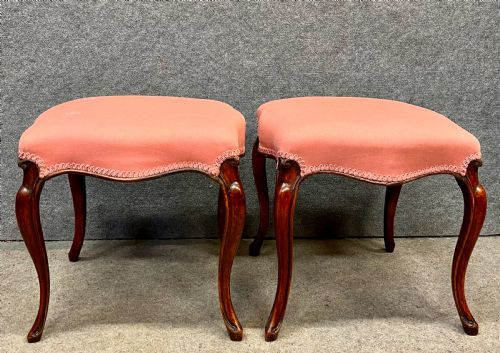 PAIR OF VICTORIAN CABRIOLE LEG STOOLS - ADDITIONAL PHOTO 2
