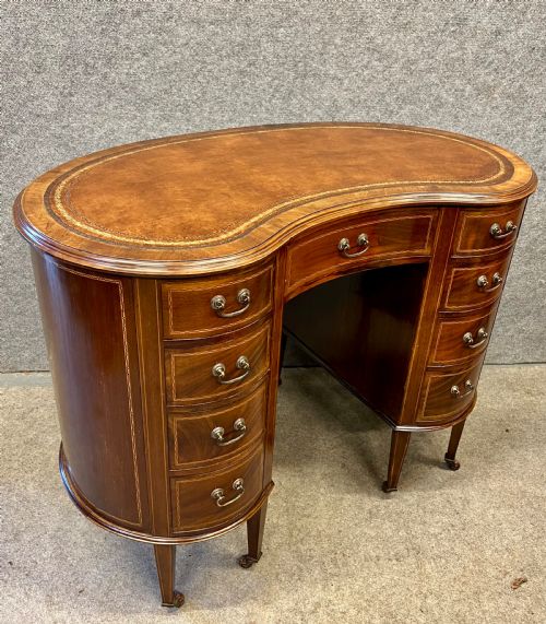 Edwardian Ladies Inlaid Kidney Shaped Desk