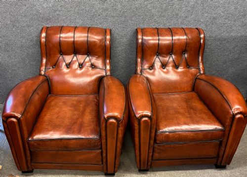 Attractive Pair of  Art Deco Leather Club Armchairs
