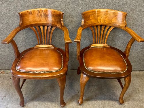 Pair of Antique Leather Seated Desk Chairs