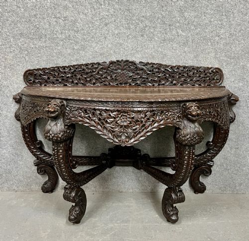 Anglo Indian Padouk Demi Lune Console Table