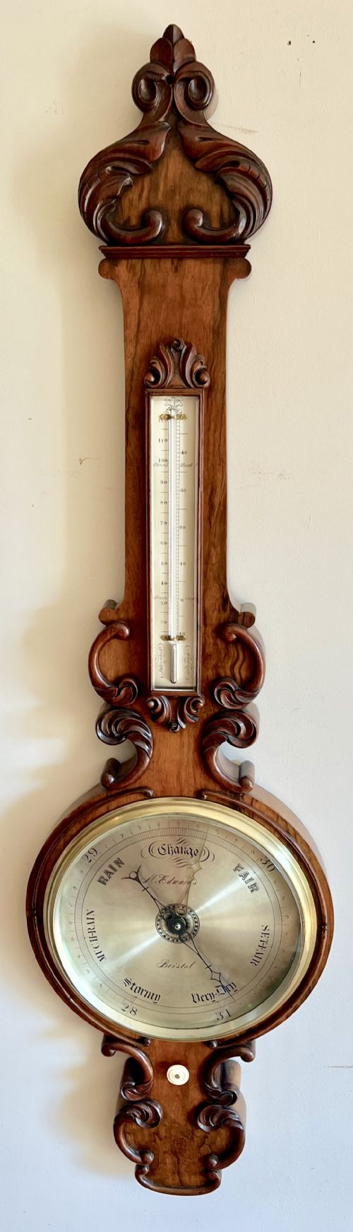 Superior Victorian Walnut Banjo Barometer
