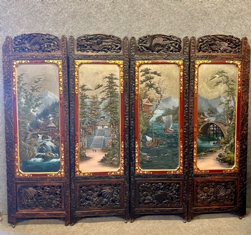 Japanese Meiji Period Hand Painted Room Divider Screen