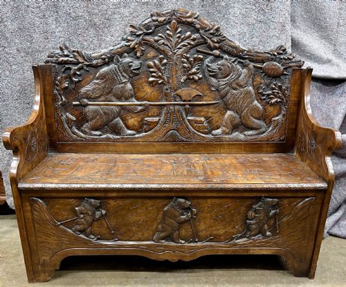 Stunning  Signed H.spring of Interlaken Black Forest Bear Hall Bench Seat