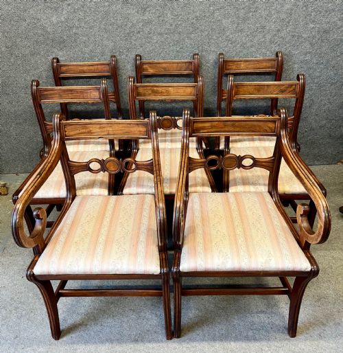 Regency Set of 8 (6 + 2) Mahogany Sabre Leg Dining Chairs