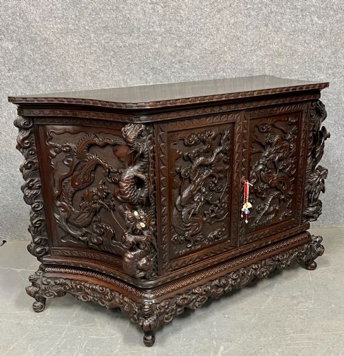 Chinese Dragon Carved and Lacquered Side Cabinet / Sideboard