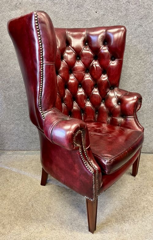 Superb George III Style Leather Porters Armchair