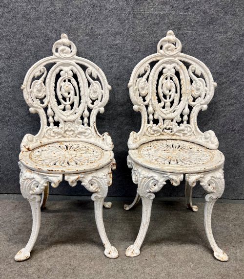 Pair Heavy Cast Iron Coalbrookdale Style Garden Chairs