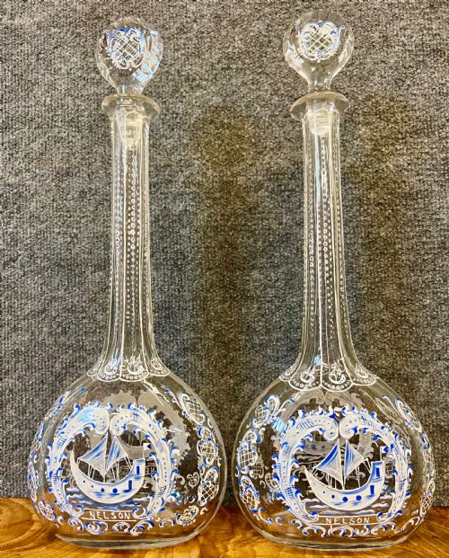 Pair Nelson Commemorative Stevens & Williams Decanters