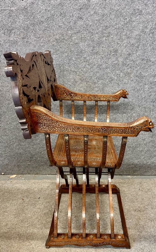 INDIAN HOSHIARPUR BRASS INLAID SAVRONOLA STYLE ARMCHAIR - ADDITIONAL PHOTO 8