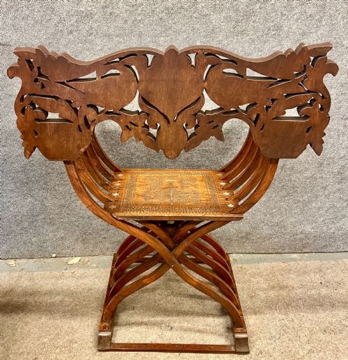 INDIAN HOSHIARPUR BRASS INLAID SAVRONOLA STYLE ARMCHAIR - ADDITIONAL PHOTO 9