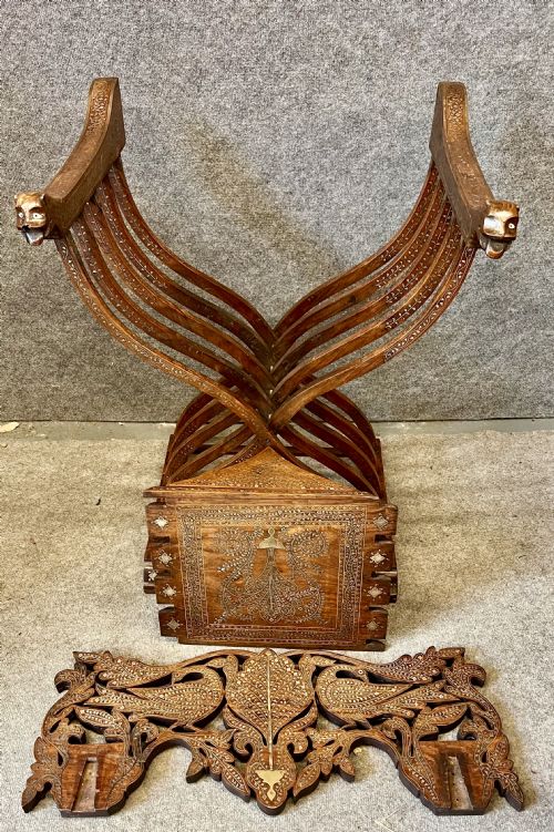INDIAN HOSHIARPUR BRASS INLAID SAVRONOLA STYLE ARMCHAIR - ADDITIONAL PHOTO 1