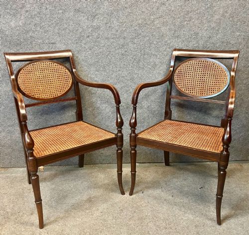 Pair of Edwardian Inlaid Mahogany Desk Elbow Chairs
