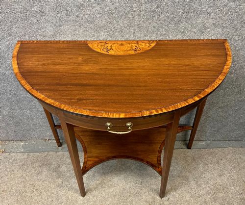 Edwardian Inlaid Demi Lune Console Side Table