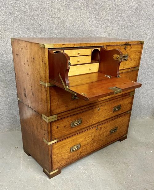 19th. Century Mahogany Secretaire Campaign Chest of Drawers