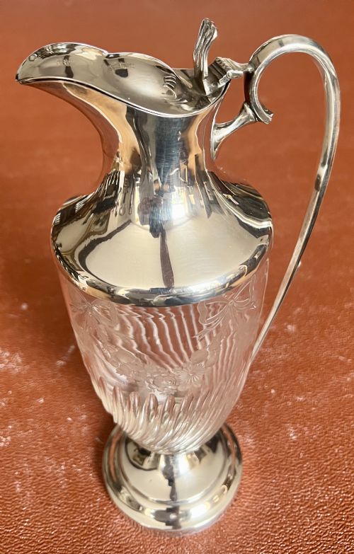 Edwardian Solid Silver & Cut Glass Claret Jug