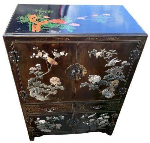 Chinese Lacquer and Soapstone Cabinet