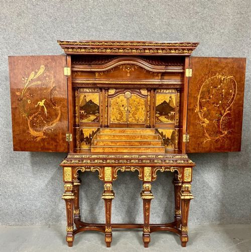 Spectacular Chinoiserie Palace Facade Marquetry Cabinet