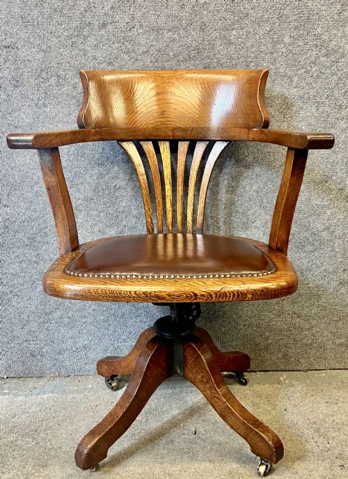 Antique Golden Oak Revolving Desk Chair