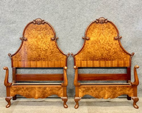 Very Good Pair of Antique Burr Walnut Single Beds