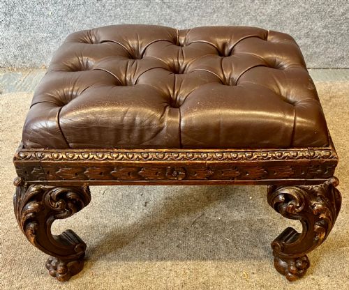 Small Victorian Carved Oak Foot Stool