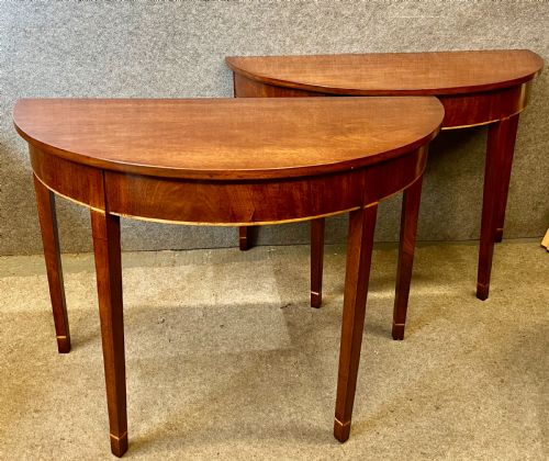 Pair of George III Mahogany Demi Lune Console Tables