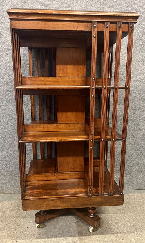 Large Victorian Walnut Revolving Bookcase