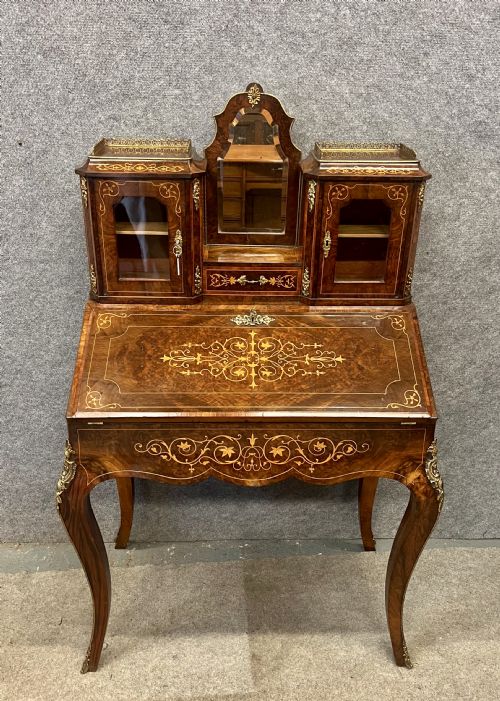 VICTORIAN WALNUT INLAID BUREAU DE DAME DESK - ADDITIONAL PHOTO 1